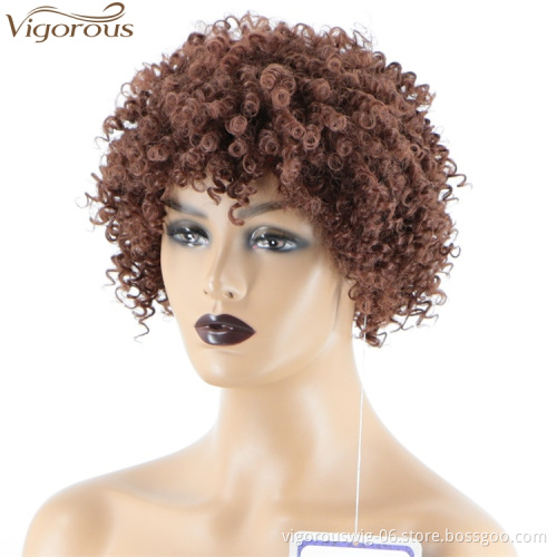 Vigorous Afro Dark Auburn Short Spiral Curly Wigs for Black Women Heat Resistant Synthetic Kinky Curly Hair Wig